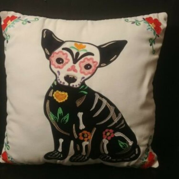 Dia de los Muertos Doggy Skeleton Decorative Pillow - Picture 1 of 5